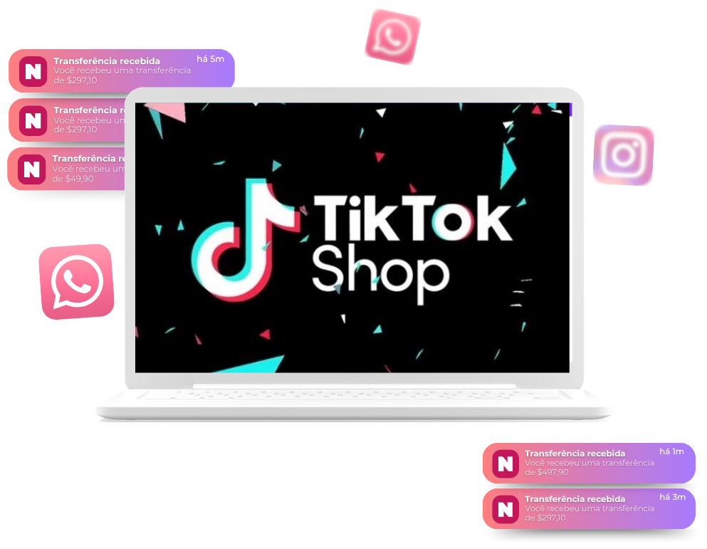 Notebook com TikTok Shop e notificações de vendas